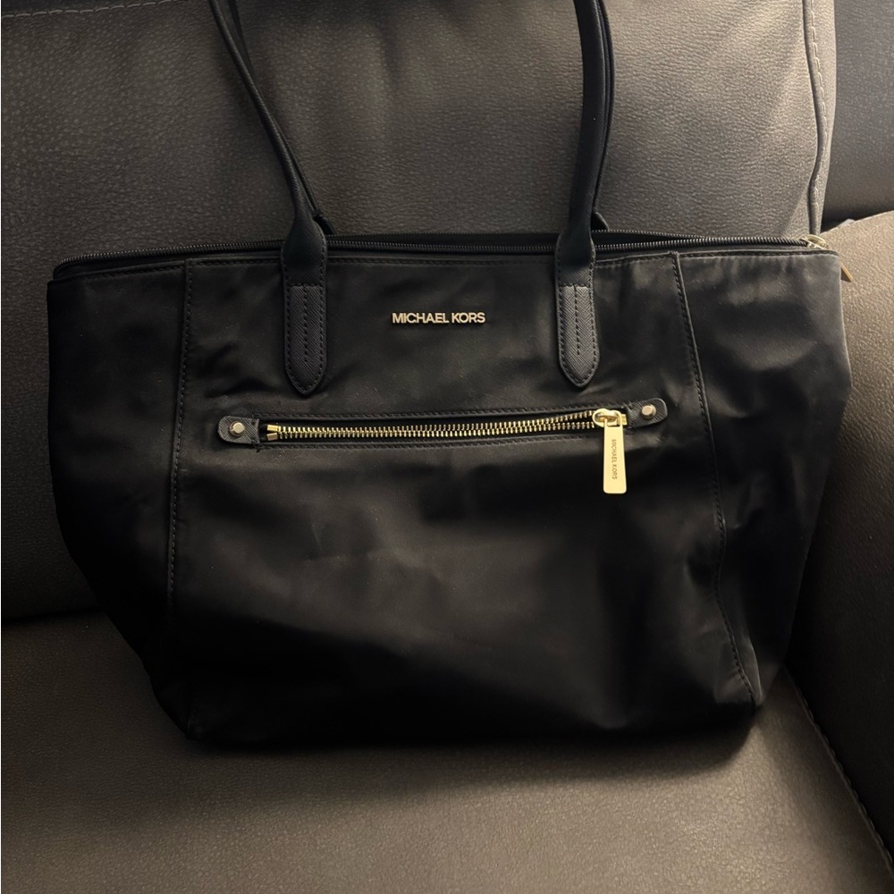 Michael Kors Black Nylon Tote with Gold Accents